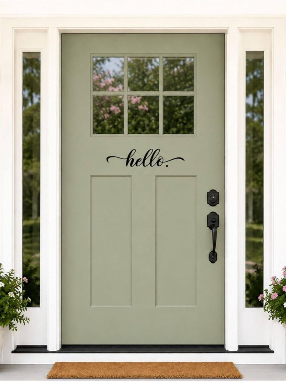 Hello Front Door Vinyl Decal: 13 x 3.5 Inch Black Script Lettering